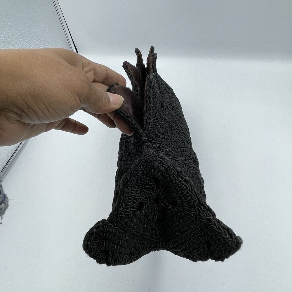 1940s Vintage Black Crochet Corde Shell Shape Clutch Women Bag - Picture 3 of 16